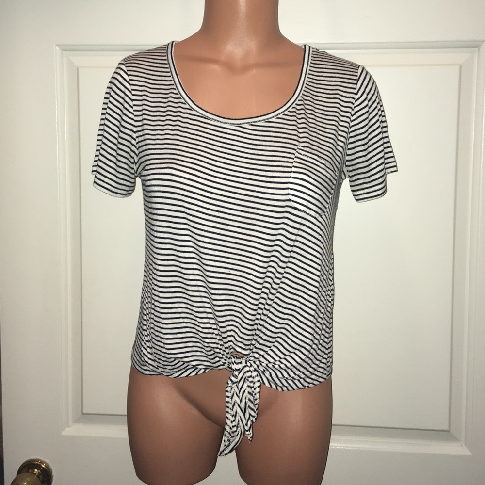 Stripe slant crop top Junior S relaxed tie front T